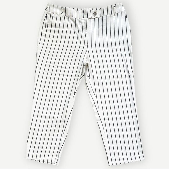 Anne Klein Wide Leg White & Black Striped Crop Trouser Pants. 10. - Picture 1 of 8